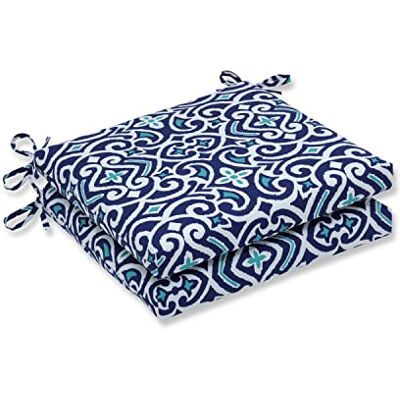 Pillow Perfect New Damask Marine Squared Corners Seat Cushion, Blue, 20 in. L X 20 in. W X 3 in. D Pillow Perfect New Damask Marine Squared Corners Seat Cushion, Blue, 20 in. L X 20 in. W X 3 in. D