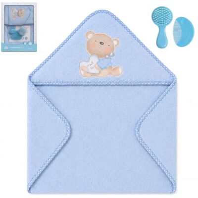 Interbaby Capa de Baño Bebé + Peine y Cepillo, Love You, Azul Toalla con Capucha 100x100 cm de Algodón Rizo 400 gr/m² + Peine y Cepillo Suaves Unisex Regalo Recién Nacido Interbaby Capa de Baño Bebé + Peine y Cepillo, Love You, Azul Toalla con Capucha 100x100 cm de Algodón Rizo 400 gr/m² + Peine y Cepillo Suaves Unisex Regalo Recién Nacido