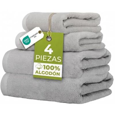 Ruggeri Set 4 Toallas, 2 Lavabo + 2 Tocador, Algodón, Gris 500 g/m, tejido Dobby, 2 lavabo 50x100 cm, 2 tocador 40x50 cm, lavable a máquina, 100% Algodón Ruggeri Set 4 Toallas, 2 Lavabo + 2 Tocador, Algodón, Gris 500 g/m, tejido Dobby, 2 lavabo 50x100 cm, 2 tocador 40x50 cm, lavable a máquina, 100% Algodón