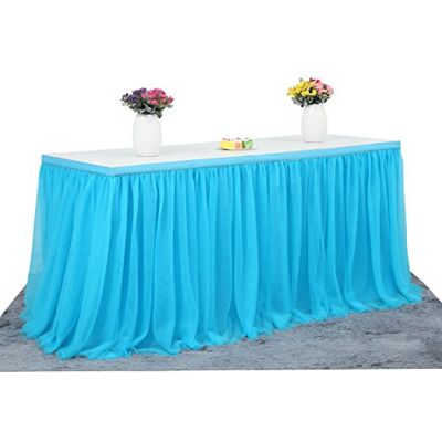 MYMM Falda de mesa de tul, traje de hermana de dama de honor de boda, falda de fiesta, mantel decorativo rectangular o redondo, fiesta de cumpleaños romántica de lujo Baby Shower (Azul, 14FT) MYMM Falda de mesa de tul, traje de hermana de dama de honor de boda, falda de fiesta, mantel decorativo rectangular o redondo, fiesta de cumpleaños romántica de lujo Baby Shower (Azul, 14FT)