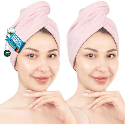 Hammetex Toalla para el Cabello Mujer Pack de 2 – Turbante de 100% Algodón – Certificadas Oeko-Tex – Suaves, Absorbentes – Turbante con Botón Hammetex Toalla para el Cabello Mujer Pack de 2 – Turbante de 100% Algodón – Certificadas Oeko-Tex – Suaves, Absorbentes – Turbante con Botón