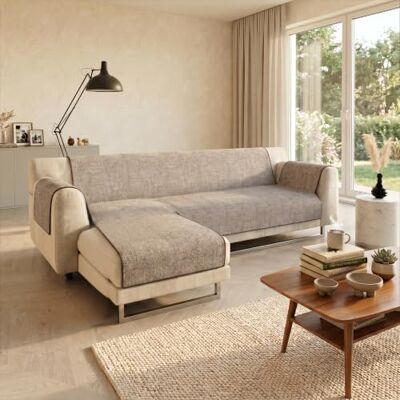 Italian Bed Linen Cubierta de sofá anti-deslizamiento Confort con chaiselongue, Marrón, 240cm Italian Bed Linen Cubierta de sofá anti-deslizamiento Confort con chaiselongue, Marrón, 240cm