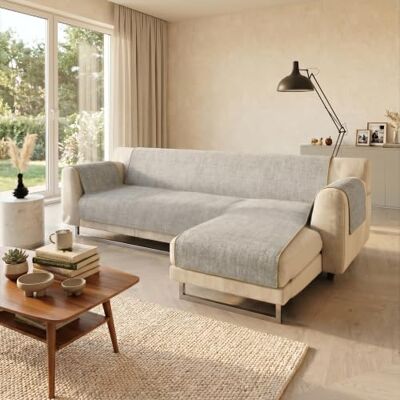 Italian Bed Linen Cubierta de sofá Anti-Deslizamiento Confort con chaiselongue,290cm, Beige Italian Bed Linen Cubierta de sofá Anti-Deslizamiento Confort con chaiselongue,290cm, Beige