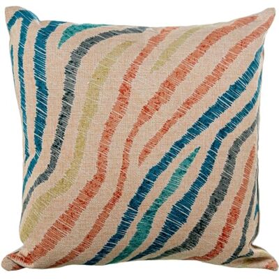 DRW Cojin Cuadrado de Poliester y algodón con Cremallera y Franjas en Azul y Naranja 45x10x45 cm DRW Cojin Cuadrado de Poliester y algodón con Cremallera y Franjas en Azul y Naranja 45x10x45 cm
