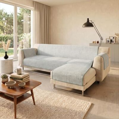 Italian Bed Linen Cubierta de sofá anti-deslizamiento Confort con chaiselongue,290cm, gris, Italian Bed Linen Cubierta de sofá anti-deslizamiento Confort con chaiselongue,290cm, gris,