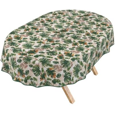 ANRO Mantel Lavable, Efecto Loto, fácil de Limpiar, de algodón y poliéster, Resistente a Las Manchas, para Exteriores, para jardín, Ovalado, 180 x 140 cm, con Ribete ANRO Mantel Lavable, Efecto Loto, fácil de Limpiar, de algodón y poliéster, Resistente a Las Manchas, para Exteriores, para jardín, Ovalado, 180 x 140 cm, con Ribete