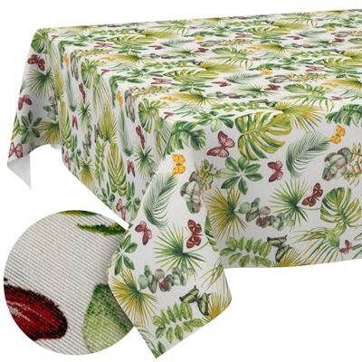 ANRO Mantel Lavable, Efecto Loto, fácil de Limpiar, de algodón y poliéster, Resistente a Las Manchas, para Exterior, jardín, Mariposas, Hojas, Brisa, 220 x 140 cm ANRO Mantel Lavable, Efecto Loto, fácil de Limpiar, de algodón y poliéster, Resistente a Las Manchas, para Exterior, jardín, Mariposas, Hojas, Brisa, 220 x 140 cm