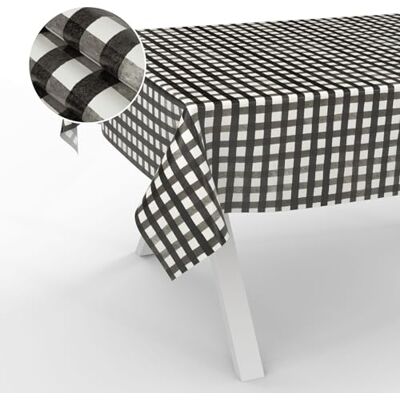 ANRO Mantel de Hule Lavable, para jardín, Exterior e Interior, 180 x 140 cm, Borde de Corte, a Cuadros, Negro ANRO Mantel de Hule Lavable, para jardín, Exterior e Interior, 180 x 140 cm, Borde de Corte, a Cuadros, Negro