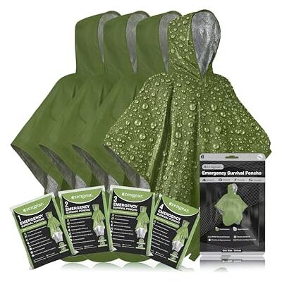 aZengear Poncho Manta de Supervivencia, 4 Uds, Mylar Térmico Reversible, Verde aZengear Poncho Manta de Supervivencia, 4 Uds, Mylar Térmico Reversible, Verde