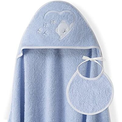 Interbaby Capa de Baño Bebe Azul + Babero Toalla Bebe con Capucha 100% Algodón, 100x100cm, Unisex Suave, Cómoda, Ideal Recién Nacidos, Bebes y Niños Pequeños Diseño Oso Mariposas Interbaby Capa de Baño Bebe Azul + Babero Toalla Bebe con Capucha 100% Algodón, 100x100cm, Unisex Suave, Cómoda, Ideal Recién Nacidos, Bebes y Niños Pequeños Diseño Oso Mariposas