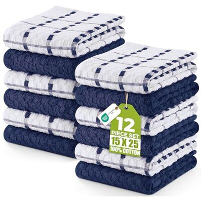 Utopia Towels Toallas de Cocina, 38 x 64 cm, 100% algodón Hilado en Anillo, Toallas de Plato súper Suaves y absorbentes, Toallas de té y Toallas de Barra, (Paquete de 12) (Marina y Blanco) Utopia Towels Toallas de Cocina, 38 x 64 cm, 100% algodón Hilado en Anillo, Toallas de Plato súper Suaves y absorbentes, Toallas de té y Toallas de Barra, (Paquete de 12) (Marina y Blanco)
