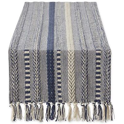 DII Farmhouse Camino de Mesa Trenzado a Rayas, 15 x 72 Pulgadas (15 x 77 Pulgadas, Flecos incluidos), Color Azul francés DII Farmhouse Camino de Mesa Trenzado a Rayas, 15 x 72 Pulgadas (15 x 77 Pulgadas, Flecos incluidos), Color Azul francés