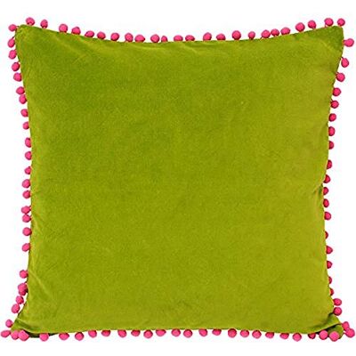 Paoletti Riva Poliéster Cojín Lleno De Faux Velvet Tela-En Contraste Fuchsia Pink Pompom Bordes Ocultos Cierre De Cremallera-100% Soft (18" X 18" Pulgadas), Cotton, Verde, 45 X 45Cm Paoletti Riva Poliéster Cojín Lleno De Faux Velvet Tela-En Contraste Fuchsia Pink Pompom Bordes Ocultos Cierre De Cremallera-100% Soft (18" X 18" Pulgadas), Cotton, Verde, 45 X 45Cm