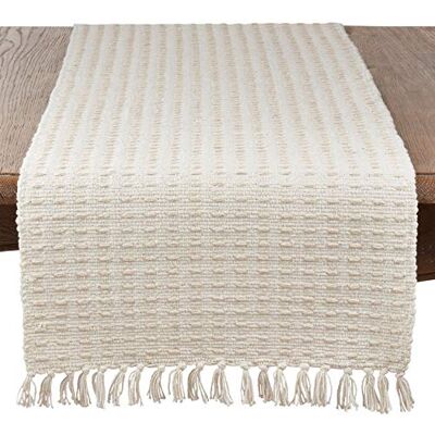SARO LIFESTYLE Camino de Mesa Tejido Dashed, Natural, 16 x 90 Pulgadas SARO LIFESTYLE Camino de Mesa Tejido Dashed, Natural, 16 x 90 Pulgadas