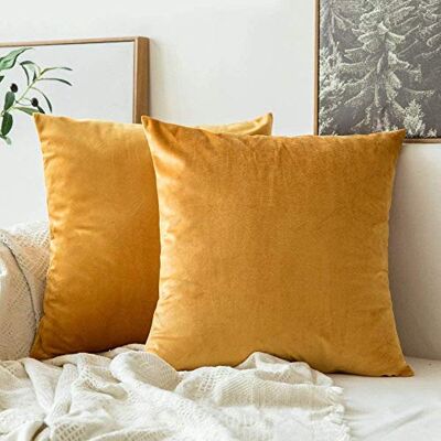 MIULEE Pack de 2 Terciopelo Suave Funda de Cojín Decorativo Cuadrado Manta Funda de Almohada para Sofá Dormitoriocon Cremallera Invisible, 16"x16",40x40cm, Golden MIULEE Pack de 2 Terciopelo Suave Funda de Cojín Decorativo Cuadrado Manta Funda de Almohada para Sofá Dormitoriocon Cremallera Invisible, 16"x16",40x40cm, Golden
