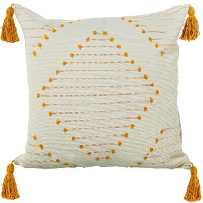 DRW Cojin Cuadrado de algodón con borlas y Cremallera en Crema y Amarillo 45x10x45 cm DRW Cojin Cuadrado de algodón con borlas y Cremallera en Crema y Amarillo 45x10x45 cm