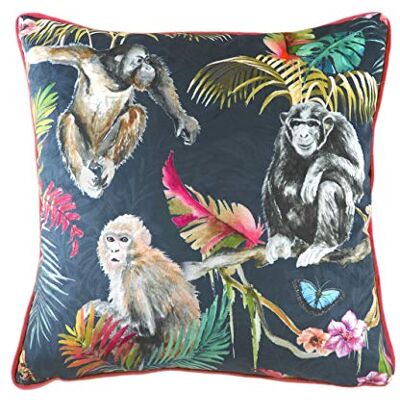Funda de cojín de terciopelo con estampado de monos jungle de Evans Lichfield - Azul - Talla única Funda de cojín de terciopelo con estampado de monos jungle de Evans Lichfield - Azul - Talla única