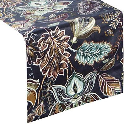 Eurofirany Camino de Mesa de Terciopelo, diseño de Flores, Hojas, diseño Elegante, 1 Unidad, Color Azul Marino, 33 x 140 cm Eurofirany Camino de Mesa de Terciopelo, diseño de Flores, Hojas, diseño Elegante, 1 Unidad, Color Azul Marino, 33 x 140 cm