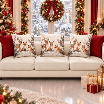 PETTI ARTIGIANI ITALIANI 2 Fundas de cojín navideñas Xmas Forest 45 x 45 cm Microfibra hipoalergénica, impresión digital, juego de 2, Made in Italy PETTI ARTIGIANI ITALIANI 2 Fundas de cojín navideñas Xmas Forest 45 x 45 cm Microfibra hipoalergénica, impresión digital, juego de 2, Made in Italy