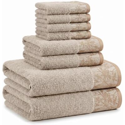 Superior Juego de Toallas de algodón de 8 Piezas, Borde Floral Jacquard Dobby, Secado rápido, decoración para baño, Ducha, baño, Incluye 2 cuerpos, 2 Manos, 4 Toallas faciales, colección Wisteria, Superior Juego de Toallas de algodón de 8 Piezas, Borde Floral Jacquard Dobby, Secado rápido, decoración para baño, Ducha, baño, Incluye 2 cuerpos, 2 Manos, 4 Toallas faciales, colección Wisteria,