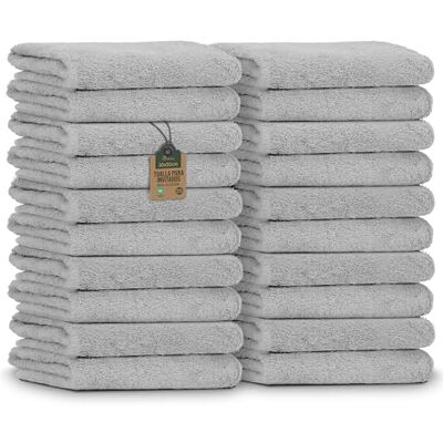 NatureMark Toallas de Invitado – Pack de 20 (30x50 cm), 100% Algodón, Certificadas Oeko-Tex, Suaves, Absorbentes y Fáciles de Cuidar – para Baño, Invitados & SPA Gris Plateado NatureMark Toallas de Invitado – Pack de 20 (30x50 cm), 100% Algodón, Certificadas Oeko-Tex, Suaves, Absorbentes y Fáciles de Cuidar – para Baño, Invitados & SPA Gris Plateado