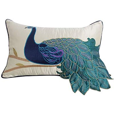 vctops Elegante Funda de cojín Decorativa de Pavo Real Bordado, de satén Sedoso, 3 x 20 Pulgadas vctops Elegante Funda de cojín Decorativa de Pavo Real Bordado, de satén Sedoso, 3 x 20 Pulgadas