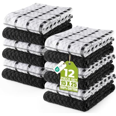 Utopia Towels Toallas de Cocina, 38 x 64 cm, 100% algodón Hilado en Anillo, Toallas de Plato súper Suaves y absorbentes, Toallas de té y Toallas de Barra, (Paquete de 12) (Negro Y Blanco) Utopia Towels Toallas de Cocina, 38 x 64 cm, 100% algodón Hilado en Anillo, Toallas de Plato súper Suaves y absorbentes, Toallas de té y Toallas de Barra, (Paquete de 12) (Negro Y Blanco)