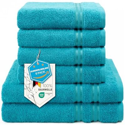 HAMMETEX Juego de 6 Toallas de Algodón Turquesa - Baño y Spa HAMMETEX Juego de 6 Toallas de Algodón Turquesa - Baño y Spa