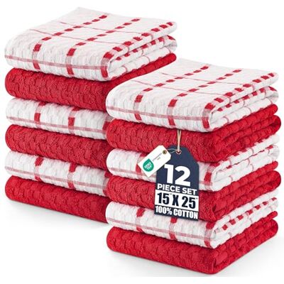 Utopia Towels Toallas de Cocina, 38 x 64 cm, 100% algodón Hilado en Anillo, Toallas de Plato súper Suaves y absorbentes, Toallas de té y Toallas de Barra, (Paquete de 12) (Rojo y Blanco) Utopia Towels Toallas de Cocina, 38 x 64 cm, 100% algodón Hilado en Anillo, Toallas de Plato súper Suaves y absorbentes, Toallas de té y Toallas de Barra, (Paquete de 12) (Rojo y Blanco)