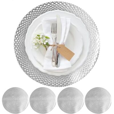Zahari Home Juego de 4 manteles Individuales metálicos, fáciles de Limpiar, Lavables, Decorativos para Cocina y Mesa de Comedor, manteles Redondos Antideslizantes, vajilla y Accesorios, decoración de Centro de Zahari Home Juego de 4 manteles Individuales metálicos, fáciles de Limpiar, Lavables, Decorativos para Cocina y Mesa de Comedor, manteles Redondos Antideslizantes, vajilla y Accesorios, decoración de Centro de