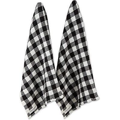 DII Colección de Tejido gofre Lavado, Juego de Toallas de Cocina, 18 x 28 Pulgadas, Cuadros Negros, 2 Piezas DII Colección de Tejido gofre Lavado, Juego de Toallas de Cocina, 18 x 28 Pulgadas, Cuadros Negros, 2 Piezas