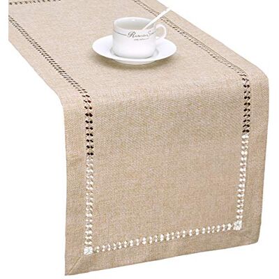 Grelucgo Camino de Mesa Rectangular Hecho a Mano con vainica, Color Beige, 35,5 x 228,6 cm Grelucgo Camino de Mesa Rectangular Hecho a Mano con vainica, Color Beige, 35,5 x 228,6 cm
