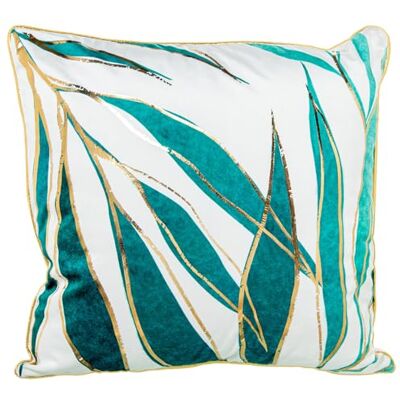 DRW Cojin Cuadrado de Terciopelo Poliester con Cremallera y Hojas en Blanco y Azul 45x10x45 cm DRW Cojin Cuadrado de Terciopelo Poliester con Cremallera y Hojas en Blanco y Azul 45x10x45 cm
