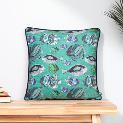 furn. Cojín con Relleno Rico en Plumas de Chenilla con repetición de Peces Wylder Abyss furn. Cojín con Relleno Rico en Plumas de Chenilla con repetición de Peces Wylder Abyss