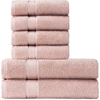 Komfortec Juego de 6 Toallas de Mano 4 Toallas de Mano de 50 x 100 cm y 2 Toallas de baño de 70 x 140 cm Toalla de baño de Rizo y Toalla de Ducha XXL, 100% algodón, Suave, Secado rápido, Rosa Komfortec Juego de 6 Toallas de Mano 4 Toallas de Mano de 50 x 100 cm y 2 Toallas de baño de 70 x 140 cm Toalla de baño de Rizo y Toalla de Ducha XXL, 100% algodón, Suave, Secado rápido, Rosa