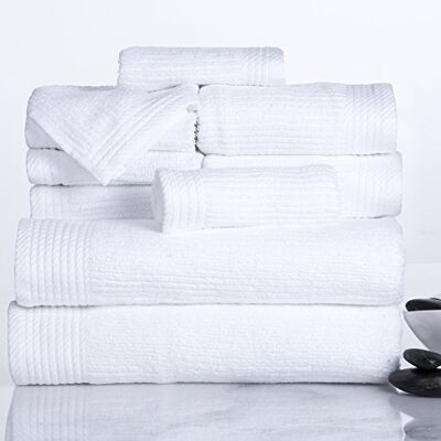 Lavish Home Piece Bath Towel Set Juego de Toallas acanaladas 100% algodón, 10 Piezas, Color Blanco, 17"x54"x0.25 Lavish Home Piece Bath Towel Set Juego de Toallas acanaladas 100% algodón, 10 Piezas, Color Blanco, 17"x54"x0.25