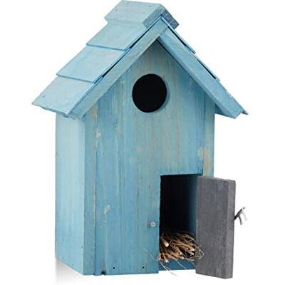 Relaxdays Caja Nido en Forma de Casa, Madera, Azul, 24.3 x 17 x 12 cm Relaxdays Caja Nido en Forma de Casa, Madera, Azul, 24.3 x 17 x 12 cm