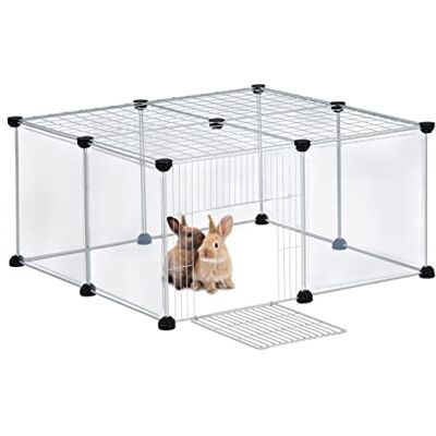 Relaxdays Parque para Mascotas con Puerta y Cubierta, 37x75x75cm, Corral para Perros, Jaula Conejo, Transparente, Blanco Relaxdays Parque para Mascotas con Puerta y Cubierta, 37x75x75cm, Corral para Perros, Jaula Conejo, Transparente, Blanco