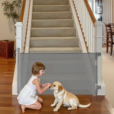 VEVOR Puerta Retráctil 158 x 87 cm, Barrera de Seguridad para Perros con Cierre, Puerta de Malla Permite el Paso sin Tropiezos, para Escaleras Interiores, Puertas, Pasillos, Salas de Juegos, Gris VEVOR Puerta Retráctil 158 x 87 cm, Barrera de Seguridad para Perros con Cierre, Puerta de Malla Permite el Paso sin Tropiezos, para Escaleras Interiores, Puertas, Pasillos, Salas de Juegos, Gris