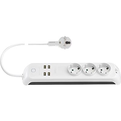 Vimar Toma múltiple smart, compatible con Alexa y Google Home, 3 salidas SICURY, 4 puertos USB, interruptor luminoso, mando local y a distancia por aplicación, enchufe estándar DE/FR Vimar Toma múltiple smart, compatible con Alexa y Google Home, 3 salidas SICURY, 4 puertos USB, interruptor luminoso, mando local y a distancia por aplicación, enchufe estándar DE/FR