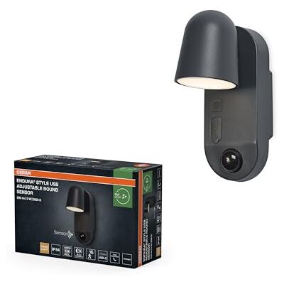 OSRAM ENDURA Sensor redondo USB ajustable IP54, color gris oscuro OSRAM ENDURA Sensor redondo USB ajustable IP54, color gris oscuro