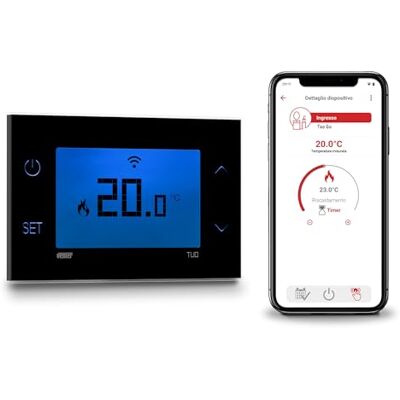 VEMER TUO GO WI-FI – Termostato Calefacción WiFi de Pared, Control Inteligente con App, Configuración Inicial por Bluetooth, Programación Semanal para Caldera, Alimentación 230V, Negro VEMER TUO GO WI-FI – Termostato Calefacción WiFi de Pared, Control Inteligente con App, Configuración Inicial por Bluetooth, Programación Semanal para Caldera, Alimentación 230V, Negro