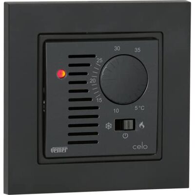 VEMER CELO INT Termostato electrónico con Mando de 2 módulos, Compatible con Cajas de empotrar Redondas, alimentación 230 V, Gris Antracita y Blanco VEMER CELO INT Termostato electrónico con Mando de 2 módulos, Compatible con Cajas de empotrar Redondas, alimentación 230 V, Gris Antracita y Blanco