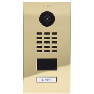Doorbird Portero de vídeo IP 1 Timbre con Lector de Insignias RFID, Acabado Brillante en latón Doorbird Portero de vídeo IP 1 Timbre con Lector de Insignias RFID, Acabado Brillante en latón