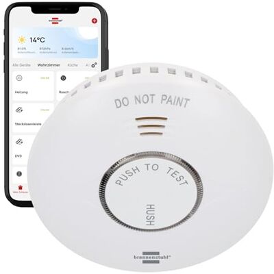 Brennenstuhl Connect Detector de Humo WiFi RM A 3020 con notificación por aplicación (Detector de Humo WiFi con 2 baterías reemplazables Incluidas, Probado según EN 14604) Brennenstuhl Connect Detector de Humo WiFi RM A 3020 con notificación por aplicación (Detector de Humo WiFi con 2 baterías reemplazables Incluidas, Probado según EN 14604)