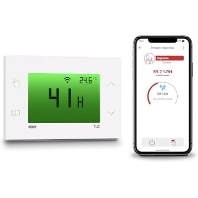VEMER TUO RH WI-FI Higrostato WiFi con Pantalla Táctil para Pared, Controlador de Humedad Digital con App, Configuración Rápida por Bluetooth, Alimentación 230V, Blanco VEMER TUO RH WI-FI Higrostato WiFi con Pantalla Táctil para Pared, Controlador de Humedad Digital con App, Configuración Rápida por Bluetooth, Alimentación 230V, Blanco