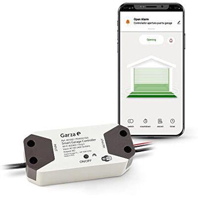 Garza Smart Controlador de apertura de puerta de garaje inteligente, Wifi 2.4 Ghz, programable, control por app y por voz Alexa/Google, blanco Garza Smart Controlador de apertura de puerta de garaje inteligente, Wifi 2.4 Ghz, programable, control por app y por voz Alexa/Google, blanco