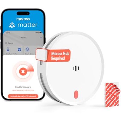 meross Smart Detector De Humo Conectado con Notificación App, Alarma De Incendios WiFi con Doble Sensor Óptico, Detector De Humos, 33 mm, Hub Requerido, 1 Unidad meross Smart Detector De Humo Conectado con Notificación App, Alarma De Incendios WiFi con Doble Sensor Óptico, Detector De Humos, 33 mm, Hub Requerido, 1 Unidad