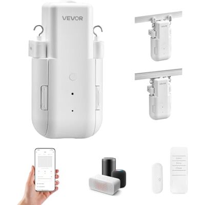 VEVOR Abridor de Cortinas Automático, Robot de Cortinas Inteligente con App, Control Remoto, Concentrador, Compatible con Alexa y Google Home, Apertura/Cierre Programados, para Rieles en Forma de U/I VEVOR Abridor de Cortinas Automático, Robot de Cortinas Inteligente con App, Control Remoto, Concentrador, Compatible con Alexa y Google Home, Apertura/Cierre Programados, para Rieles en Forma de U/I