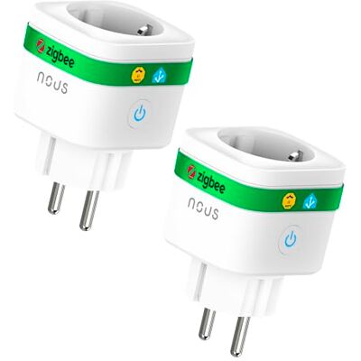 NOUS A7Z ZigBee Smart Socket con Monitorización de Energía, 16A, App y control por voz, Temporizador y Horarios, Compatible con Alexa, Google Home, Home Assistant, Tuya, Requiere ZigBee Hub, Pack of 2 NOUS A7Z ZigBee Smart Socket con Monitorización de Energía, 16A, App y control por voz, Temporizador y Horarios, Compatible con Alexa, Google Home, Home Assistant, Tuya, Requiere ZigBee Hub, Pack of 2